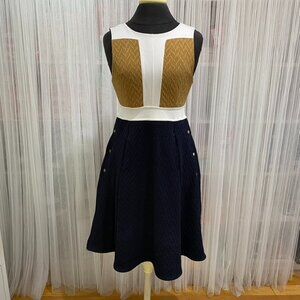 Maeve Colorblock Knit Dress Size 4 Navy Tan & White Pockets Preppy